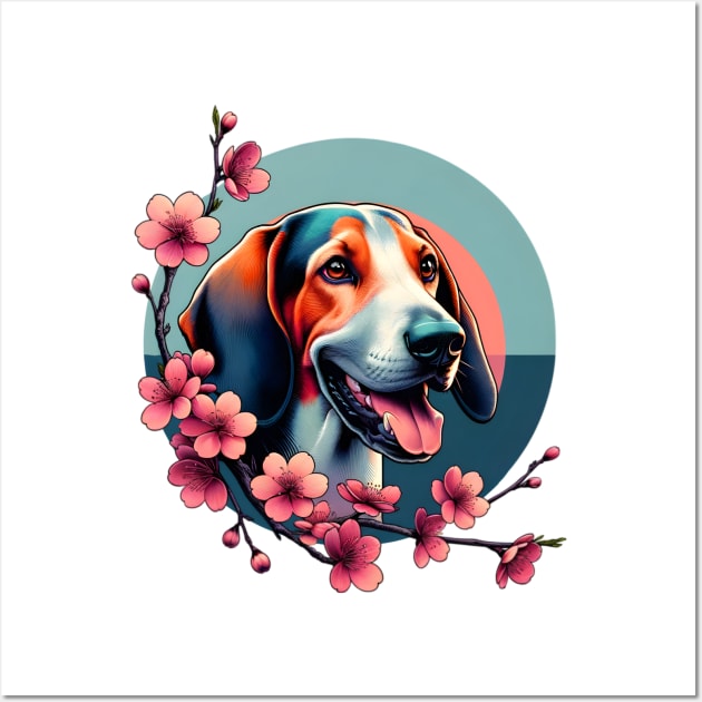 Joyful Bluetick Coonhound Amidst Spring Cherry Blossoms Wall Art by ArtRUs